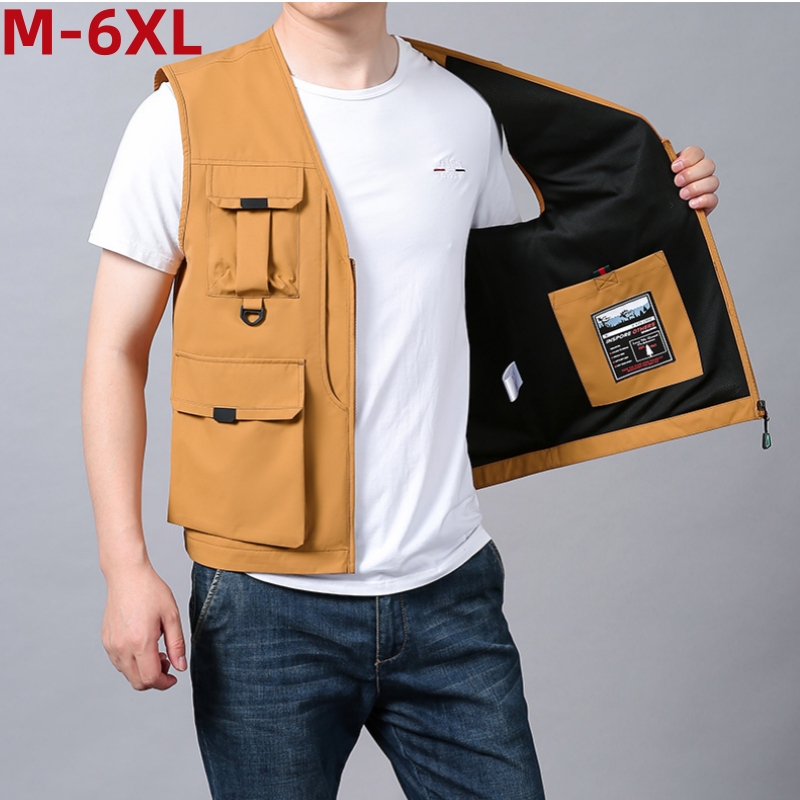 Leather Work Vest - 6xl Big Size Multi-Pocket Vest Mannen