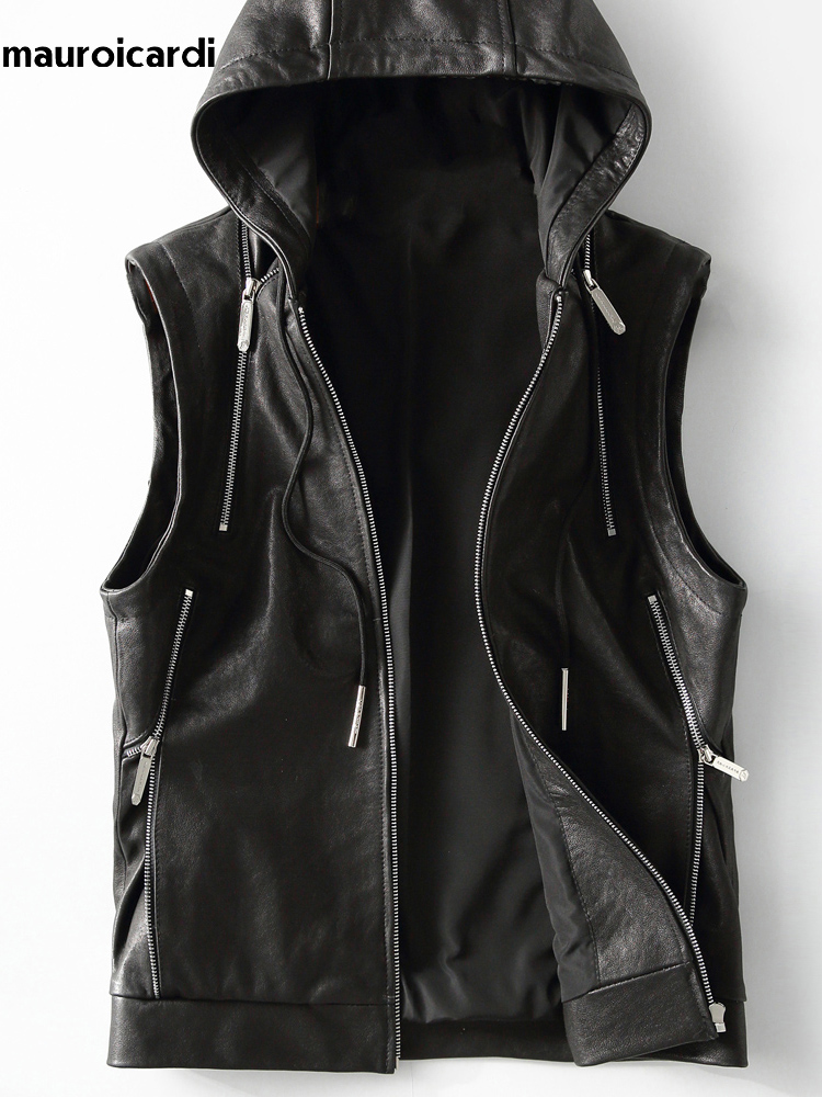 Leather Work Vest - Mauroicardi Lente Herfst Luxe Elegant Cool