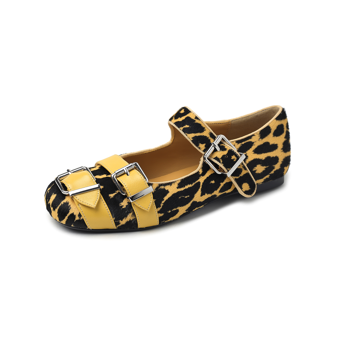 Leather Work Flats Women - Echt leer Koeienhaar Gesp Mary Jane