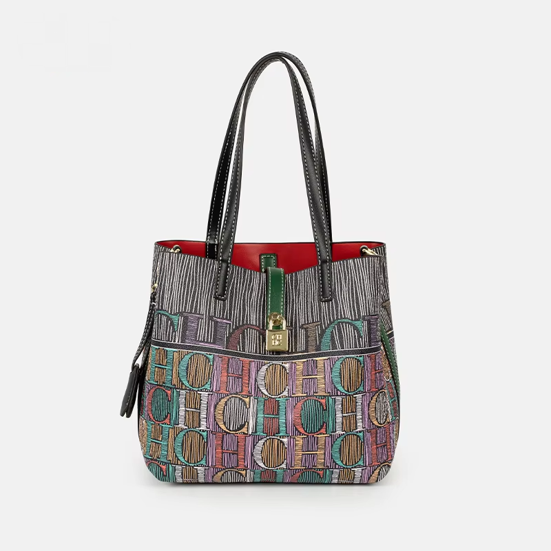 Leatherwork Letters - CH Art Color bedrukte handtas Effen
