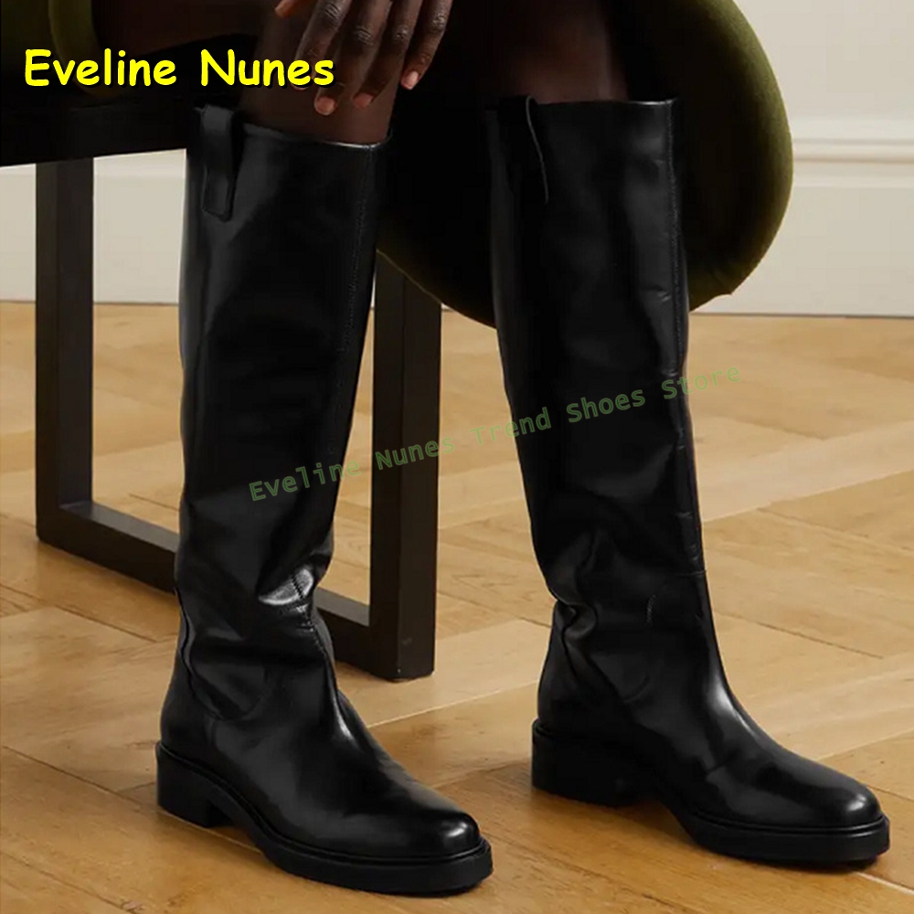 Leather Work Boots - Zwarte leren kniehoge rijlaarzen voor dames,