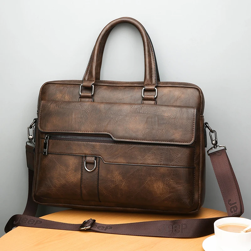 Leather Work Laptop Bag - Minimalistische trendaktentas voor heren, kantoorschoudertas met