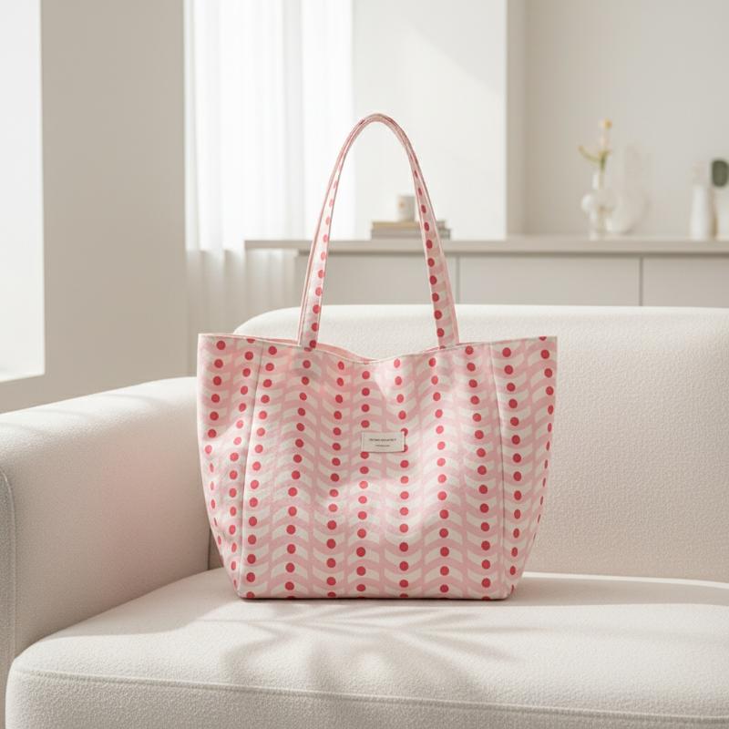 Leather Work Handbags - 1PC omkeerbare canvas draagtas met golfpatroon,