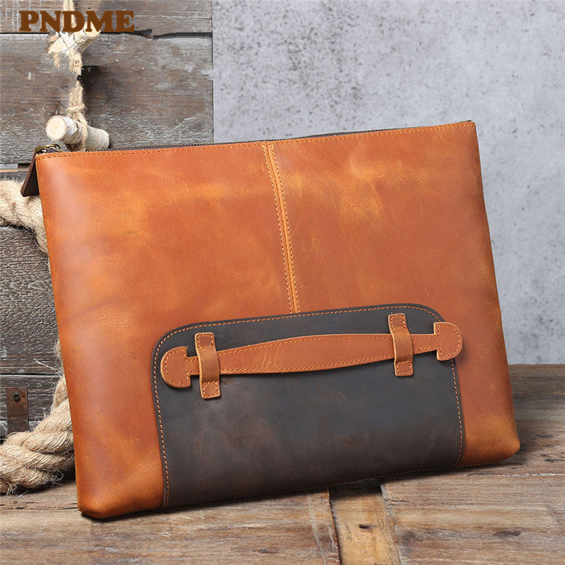 Leather Work Laptop Bag - Vintage handgemaakte lederen heren clutch met