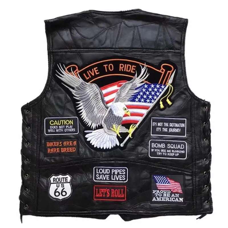 Leather Work Vest - Motorfiets Stijl American Classic Harley Motorfiets