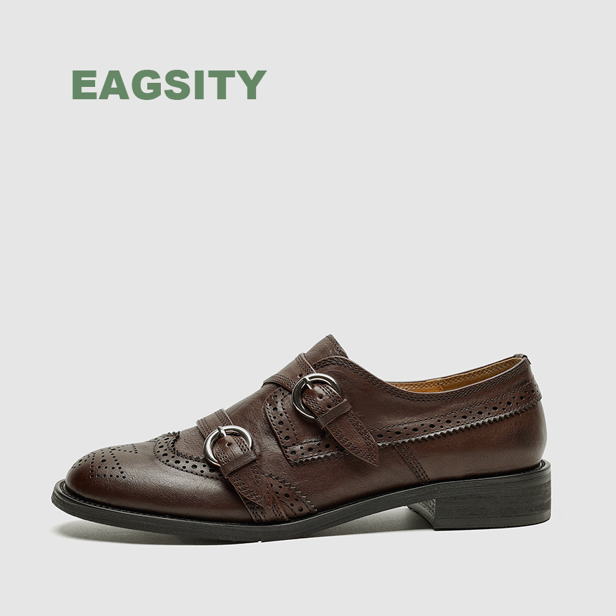 Leather Work Flats Women - EAGSITY Koe Lederen Britse stijl damesschoenen