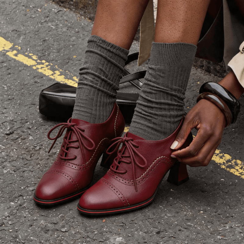 Leather Work Flats Women - Dames Oxford-schoenen van kunstleer met brogue-look,