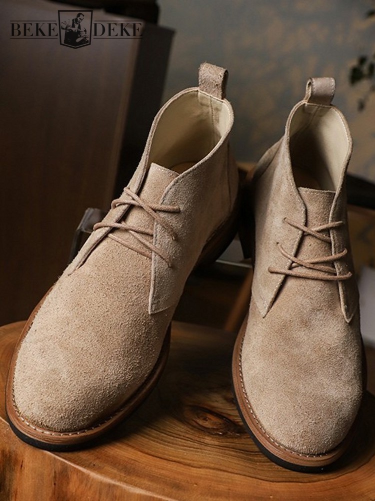 Leather Work Boots - Mode Veelzijdige Mannelijke Veterschoenen Kleurblok Koe