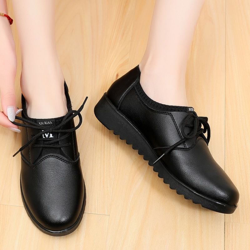 Effen zwarte Oxford schoenen v - Leather Work Flats Women recensie en prijs