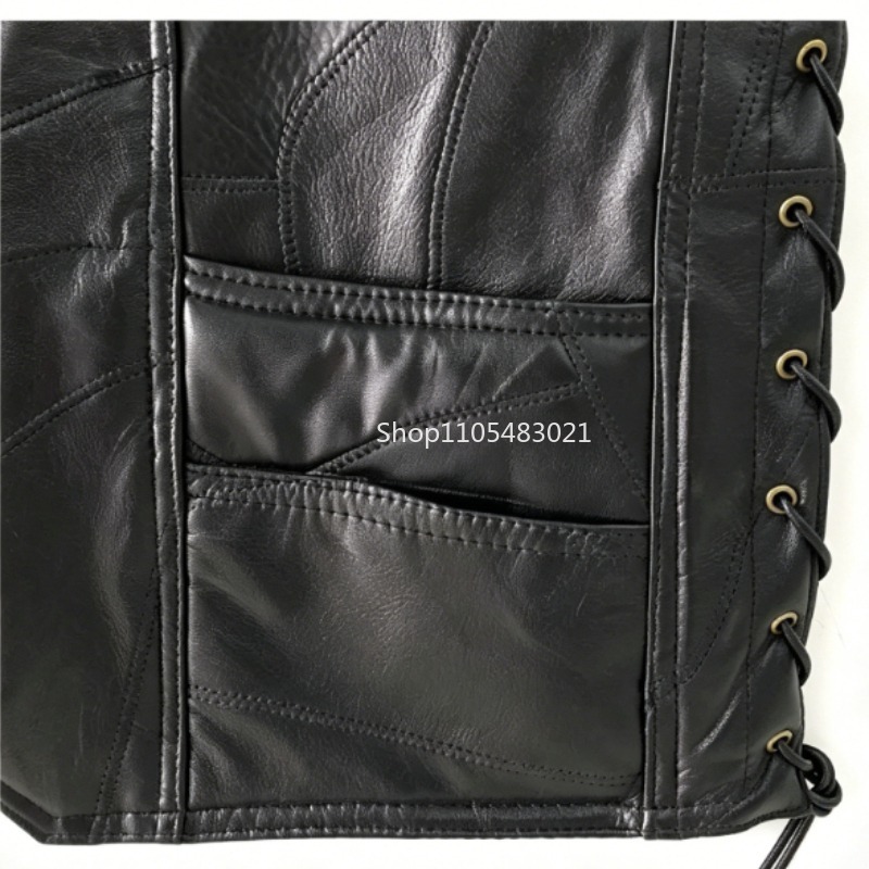 Zwart patchwork leren biker ve - Leather Work Vest recensie en prijs