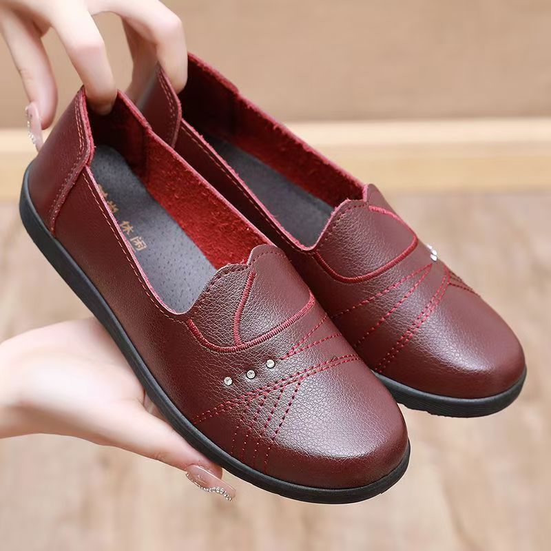 Leren platte schoenen in nude  - Leather Work Flats Women recensie en prijs