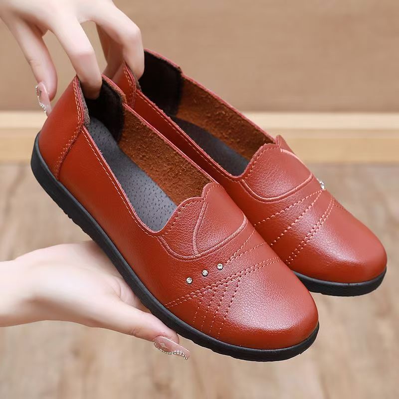 Leren platte schoenen in nude  - Leather Work Flats Women recensie en prijs