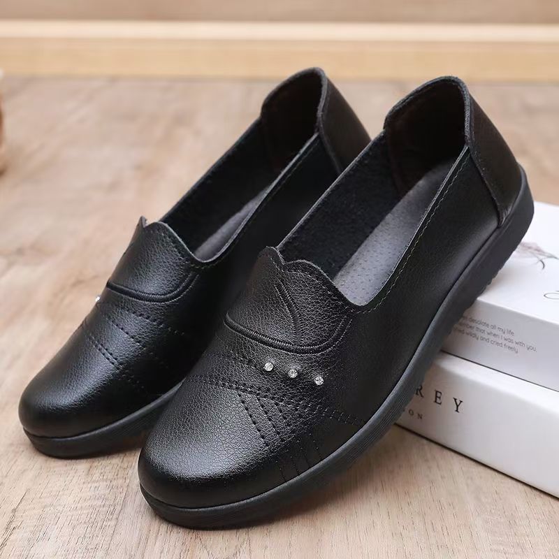 Leren platte schoenen in nude  - Leather Work Flats Women recensie en prijs