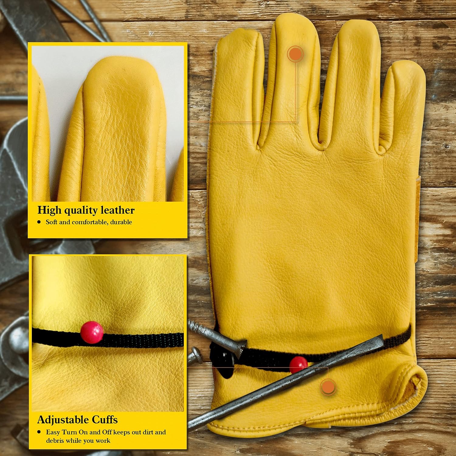 Gele koeienhuidleren tuinhands - Leatherwork Repairs recensie en prijs