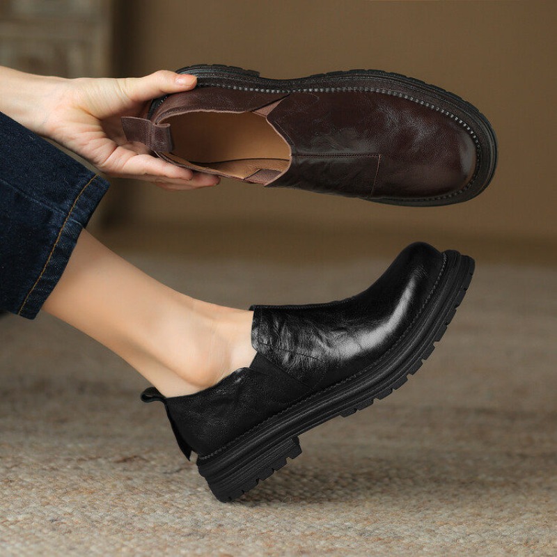 Britse stijl ronde neus echt l - Leather Work Flats Women recensie en prijs