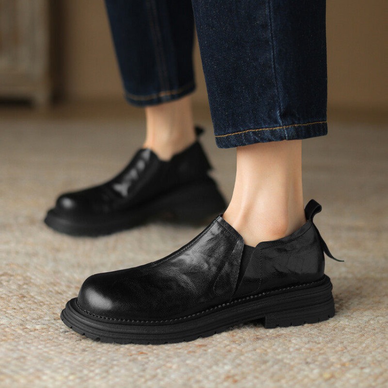 Britse stijl ronde neus echt l - Leather Work Flats Women recensie en prijs