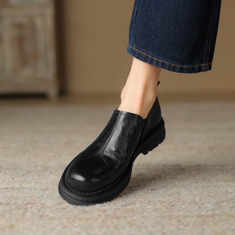 Britse stijl ronde neus echt l - Leather Work Flats Women recensie en prijs